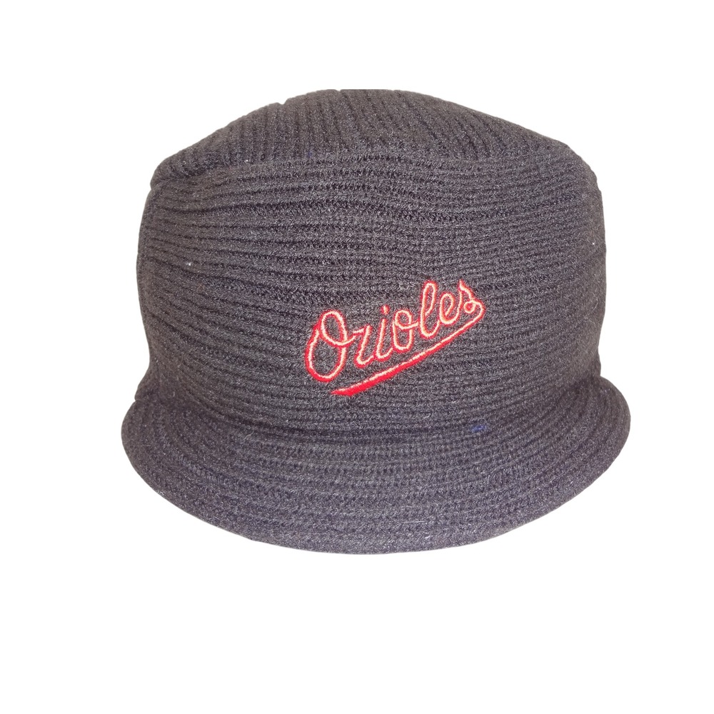 Baltimore Orioles Knit Brimmed Beanie Hat Black Orange Script Logo MLB Cap